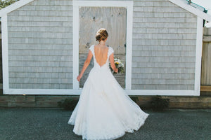 Robert Bullock 'Amaris' size 4 used wedding dress back view on bride
