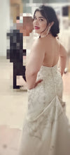 Load image into Gallery viewer, Oleg cassini &#39;Strapless&#39; size 12 used wedding dress back view on bride
