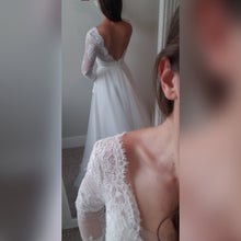 Load image into Gallery viewer, Custom Boutique &#39;Ivory Lace Dress with Plunge and Elegant Back&#39; wedding dress size-06 NEW
