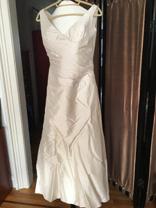 Paloma Blanca 'Dupioni' size 10 used wedding dress front view on hanger
