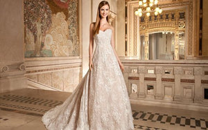 Demetrios '1495' size 12 new wedding dress front view on model