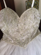Load image into Gallery viewer, Christina Wu &#39;Silver/Gray Hi Low&#39; size 8 new wedding dress front view on hanger
