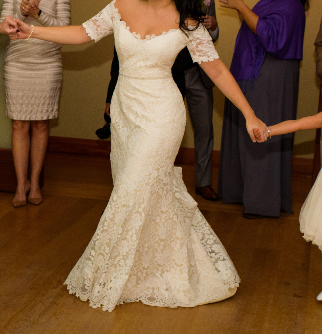 Romona Keveza '6104' size 6 used wedding dress front view on bride