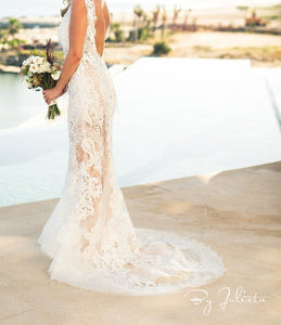 Yolan Cris 'Petunia' size 4 used wedding dress back view on bride