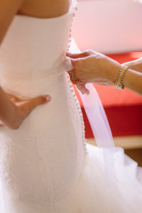 Vera Wang 'Georgina' size 6 used wedding dress back view on bride