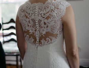 Pronovias 'Drusila' size 10 used wedding dress back view on bride