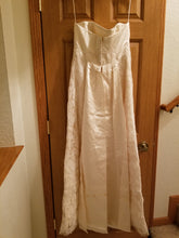 Load image into Gallery viewer, Christos &#39;Elegant Sheath&#39; size 8 used wedding dress back view on hanger
