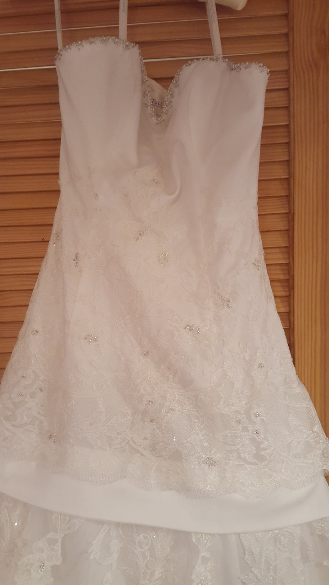 Sophia Tolli 'Lace And Elegance' size 10 new wedding dress front view on hanger