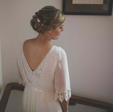 Load image into Gallery viewer, Nicole Miller &#39;Amanda&#39; size 10 used wedding dress back view on bride
