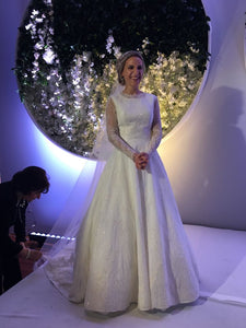 Augusta Jones 'Kennedy' size 6 used wedding dress front view on bride