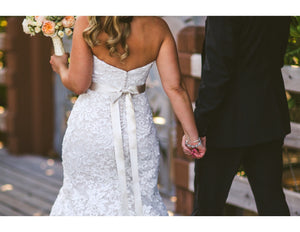 Ian Stuart 'Lollobrigida' size 8 used wedding dress back view on bride