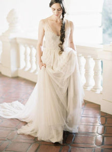 Paolo Sebastian 'Mia' size 2 used wedding dress front view on model