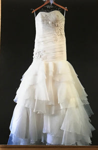 A.C.E. 'Sleeveless' size 6 used wedding dress front view on hanger