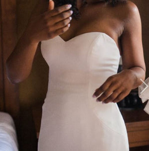 Custom 'Ivory Dress' size 8 used wedding dress front view on bride
