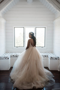 Lazaro 'Ballerina Tulle' size 18 used wedding dress back view on bride
