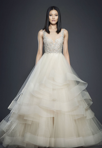Lazaro '3708' size 2 used wedding dress front view on model