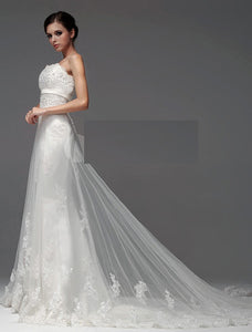 Custom 'Trumpet/Mermaid' size 10 new wedding dress side view on model