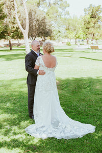 Melissa Sweet 'Embroidered Illusion Cap Sleeve Wedding Dress' wedding dress size-16 PREOWNED