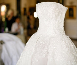 Jacy Kay 'Custom' size 8 used wedding dress front view close up