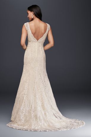 David's Bridal 'Beaded Lace' size 8 new wedding dress back view on model