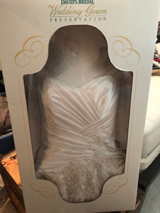 David's Bridal 'Strapless Pleated A-Line' size 4 used wedding dress view in box