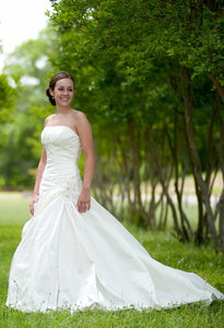 Blue 'Brigham' size 0 used wedding dress front view on bride
