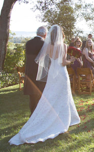 Lea Ann Belter 'Custom Classic' size 6 used wedding dress back view on bride
