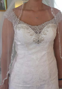 Christina Wu 'White' size 12 new wedding dress front view close up on bride