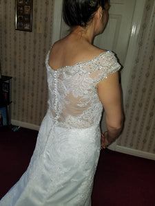 Christina Wu 'White' size 12 new wedding dress back view close up on bride