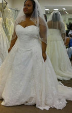 Load image into Gallery viewer, Oleg Cassini &#39;Lace&#39; size 14 new wedding dress front view on bride
