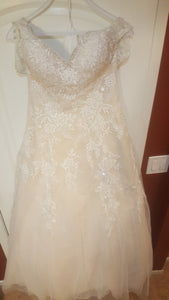 Demetrios 'Cosmobella' size 10 new wedding dress front view on hanger