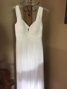 LuLus 'Gathered Flowing' size 4 new wedding dress front view on hanger
