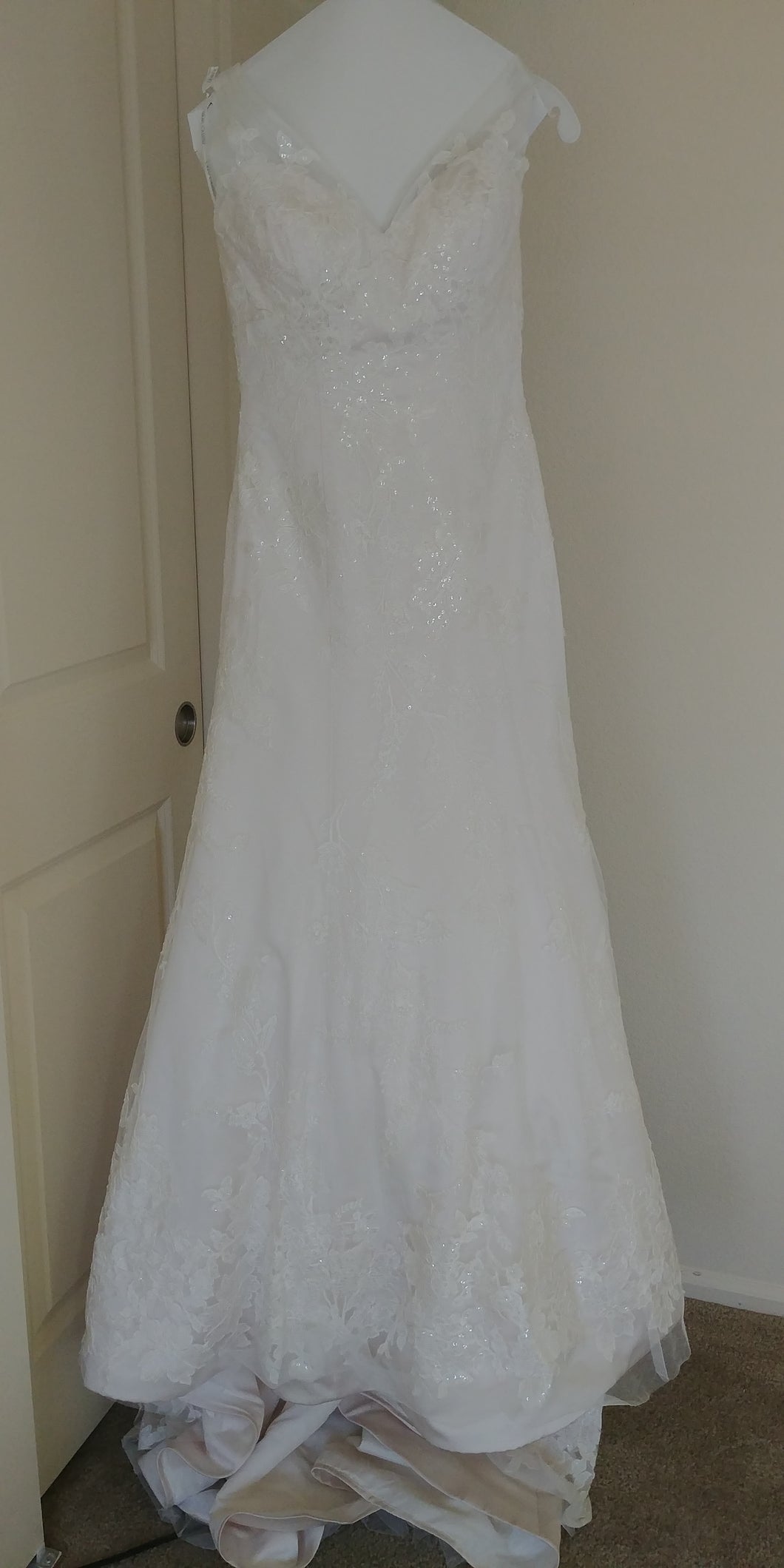 Oleg Cassini '517' size 2 used wedding dress front view on hanger