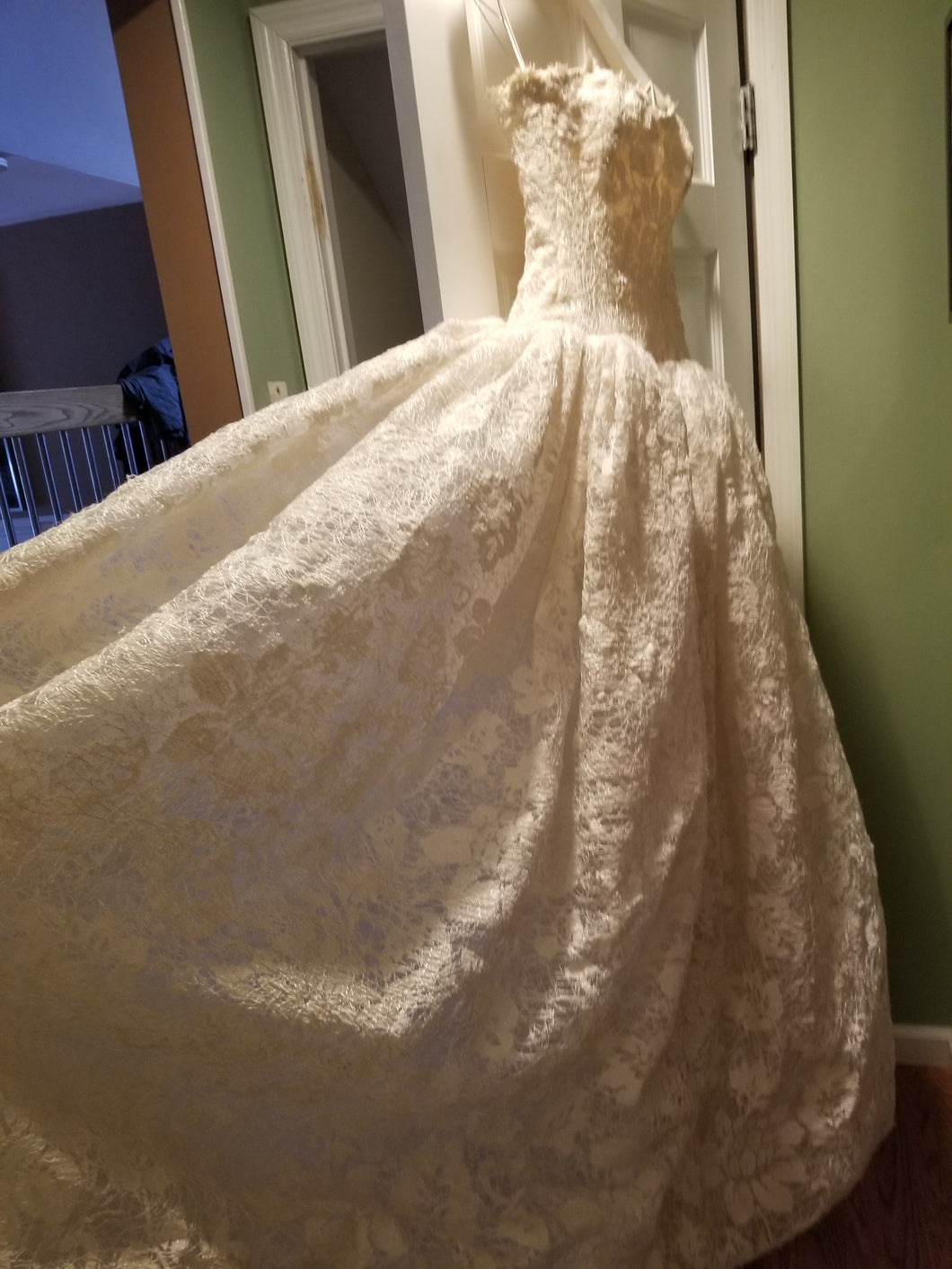 Karen Sabag 'Custom' size 0 used wedding dress front view on hanger
