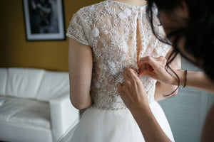 Tara Keely '2552' size 2 used wedding dress back view on bride