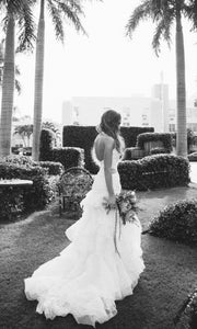 Yolan Cris 'Custom' size 0 used wedding dress side view on bride
