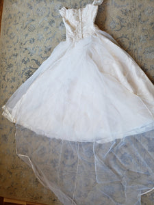 Custom 'Georgette of Boston' size 6 used wedding dress back view flat