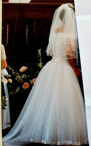 Custom 'Georgette of Boston' size 6 used wedding dress back view on bride