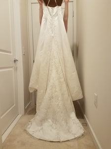 Jasmine 'Satin' size 4 used wedding dress back view on hanger