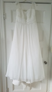 David's Bridal 'Ivory Ballgown' size 18 used wedding dress front view on hanger