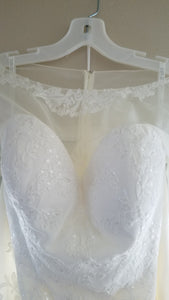 David's Bridal 'Long Sleeve Chiffon' size 8 new wedding dress front view on hanger