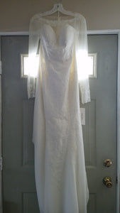 David's Bridal 'Long Sleeve Chiffon' size 8 new wedding dress front view on hanger