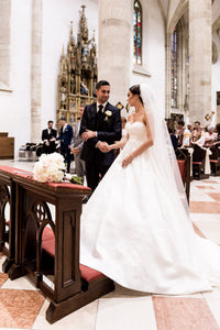 Pronovias 'Primura' size 4 used wedding dress front view on bride