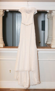 Mikaella 'Rosalie' size 10 used wedding dress front view on hanger