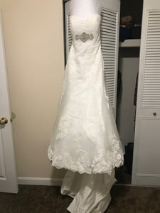 Alfred Angelo '2438' size 4 used wedding dress front view on hanger