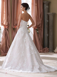 Mon Cheri 'Wyomia' size 14 used wedding dress back view on model