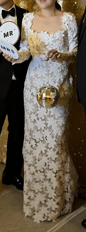 Oscar de la Renta 'Long-sleeve floral-lace gown' wedding dress size-04 PREOWNED