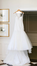 Load image into Gallery viewer, Essence of Australia &#39;Beaded Strapless&#39; size 10 used wedding dress front view on hanger
