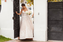 Load image into Gallery viewer, Mori Lee &#39;Lace Ball Gown&#39; size 6 used wedding dress front view on bride
