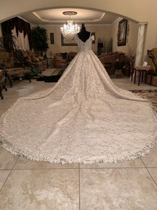 Mohammad Murad 'Royal Ball Gown' size 14 used wedding dress back view on mannequin